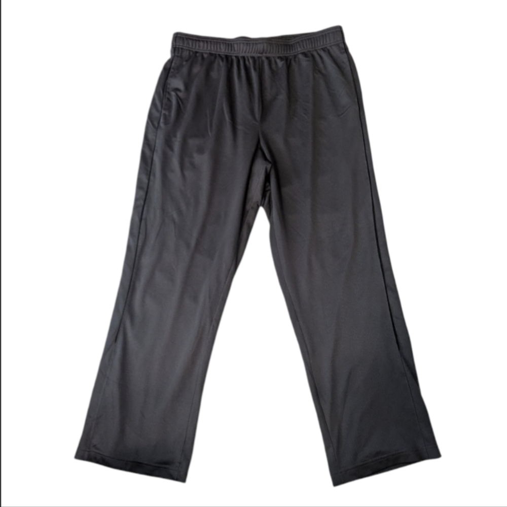 Tek Gear Mesh Charcoal Black Stripes Open Bottom Pockets Drawstring Track Pants